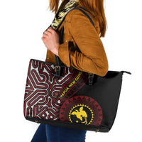 Papua New Guinea Oro Tapa Motif Leather Tote Bag Special LT7 Black - Polynesian Pride