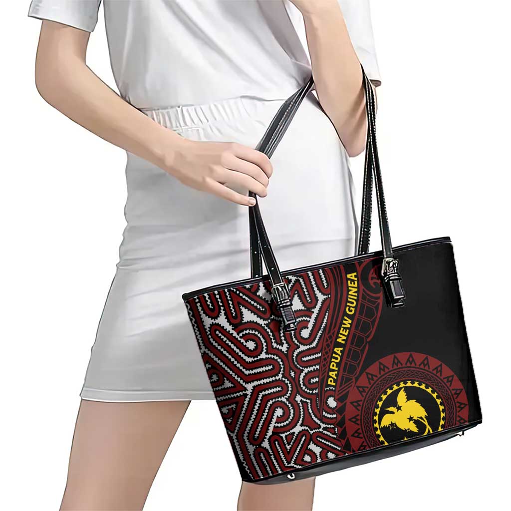 Papua New Guinea Oro Tapa Motif Leather Tote Bag Special LT7 - Polynesian Pride