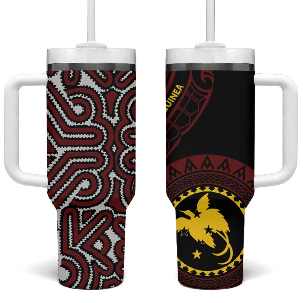 Papua New Guinea Oro Tapa Motif Tumbler With Handle Special LT7 One Size: 40 oz Black - Polynesian Pride