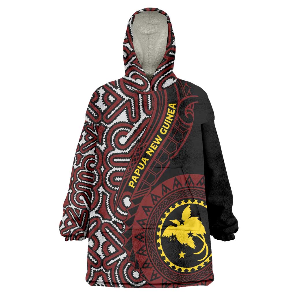 Papua New Guinea Oro Tapa Motif Wearable Blanket Hoodie Special LT7 One Size Black - Polynesian Pride