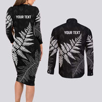 New Zealand Lawn Bowls Personalized Couples Matching Long Sleeve Bodycon Dress and Long Sleeve Button Shirt Wrap-Around Silver Fern - Polynesian Pride