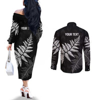 New Zealand Lawn Bowls Personalized Couples Matching Off The Shoulder Long Sleeve Dress and Long Sleeve Button Shirt Wrap-Around Silver Fern - Polynesian Pride
