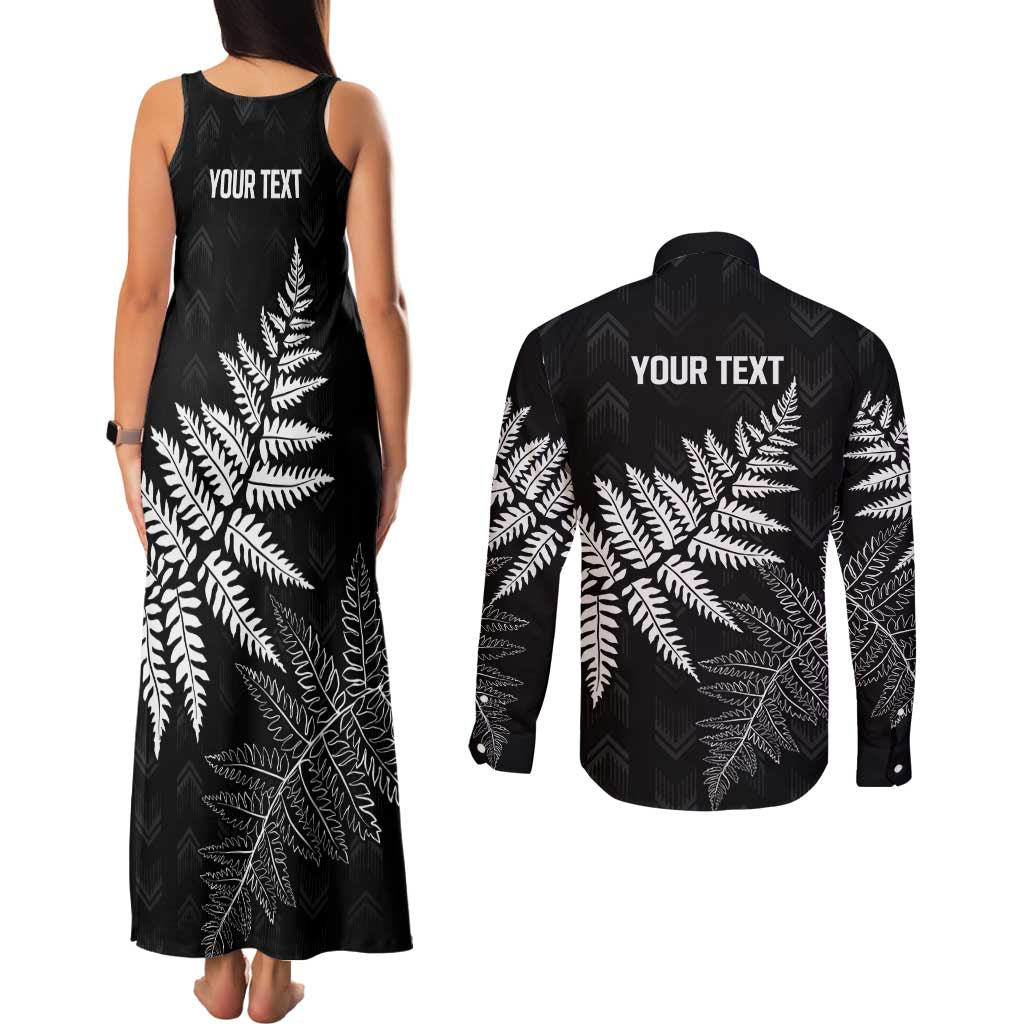 New Zealand Lawn Bowls Personalized Couples Matching Tank Maxi Dress and Long Sleeve Button Shirt Wrap-Around Silver Fern - Polynesian Pride