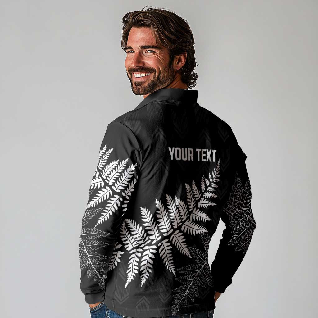 New Zealand Lawn Bowls Personalized Long Sleeve Polo Shirt Wrap-Around Silver Fern - Polynesian Pride