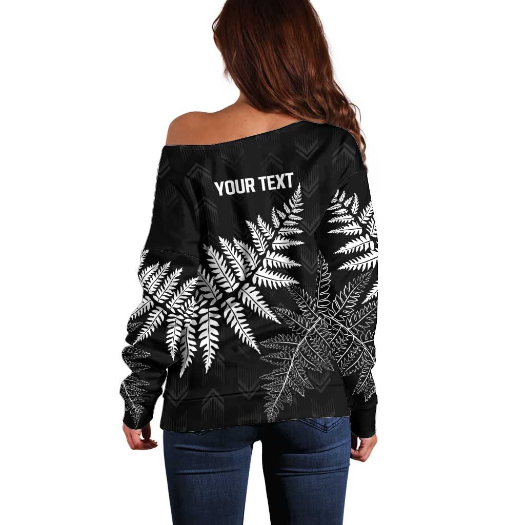 New Zealand Lawn Bowls Personalized Off Shoulder Sweater Wrap-Around Silver Fern - Polynesian Pride