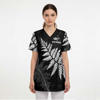 New Zealand Lawn Bowls Personalized Scrub Top Wrap-Around Silver Fern - Polynesian Pride