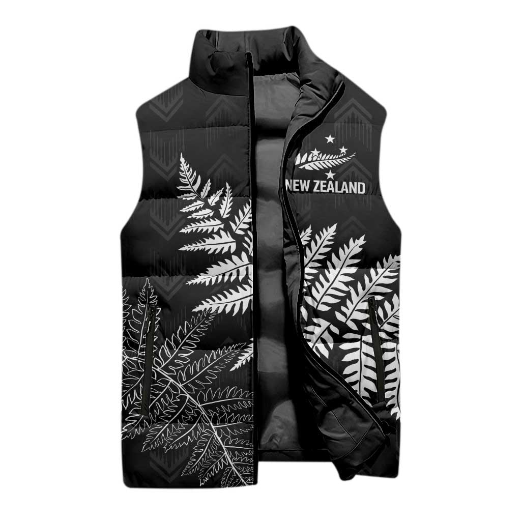 New Zealand Lawn Bowls Personalized Sleeveless Puffer Jacket Wrap-Around Silver Fern - Polynesian Pride