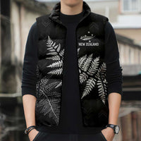 New Zealand Lawn Bowls Personalized Sleeveless Puffer Jacket Wrap-Around Silver Fern - Polynesian Pride
