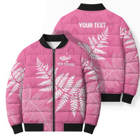 New Zealand Lawn Bowls Breast Cancer Personalized Bomber Puffer Jacket Wrap-Around Silver Fern - Polynesian Pride