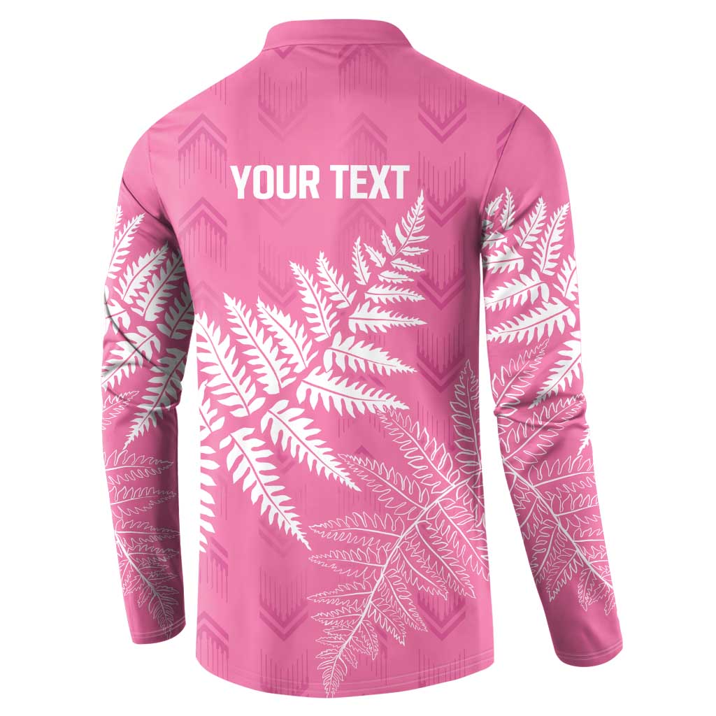 New Zealand Lawn Bowls Breast Cancer Personalized Button Sweatshirt Wrap-Around Silver Fern - Polynesian Pride