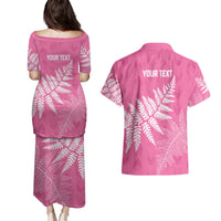 New Zealand Lawn Bowls Breast Cancer Personalized Couples Matching Puletasi and Hawaiian Shirt Wrap-Around Silver Fern - Polynesian Pride