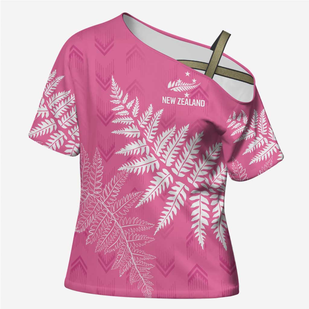 New Zealand Lawn Bowls Breast Cancer Personalized Cross Shoulder Shirt Wrap-Around Silver Fern - Polynesian Pride
