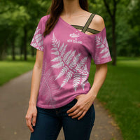 New Zealand Lawn Bowls Breast Cancer Personalized Cross Shoulder Shirt Wrap-Around Silver Fern - Polynesian Pride