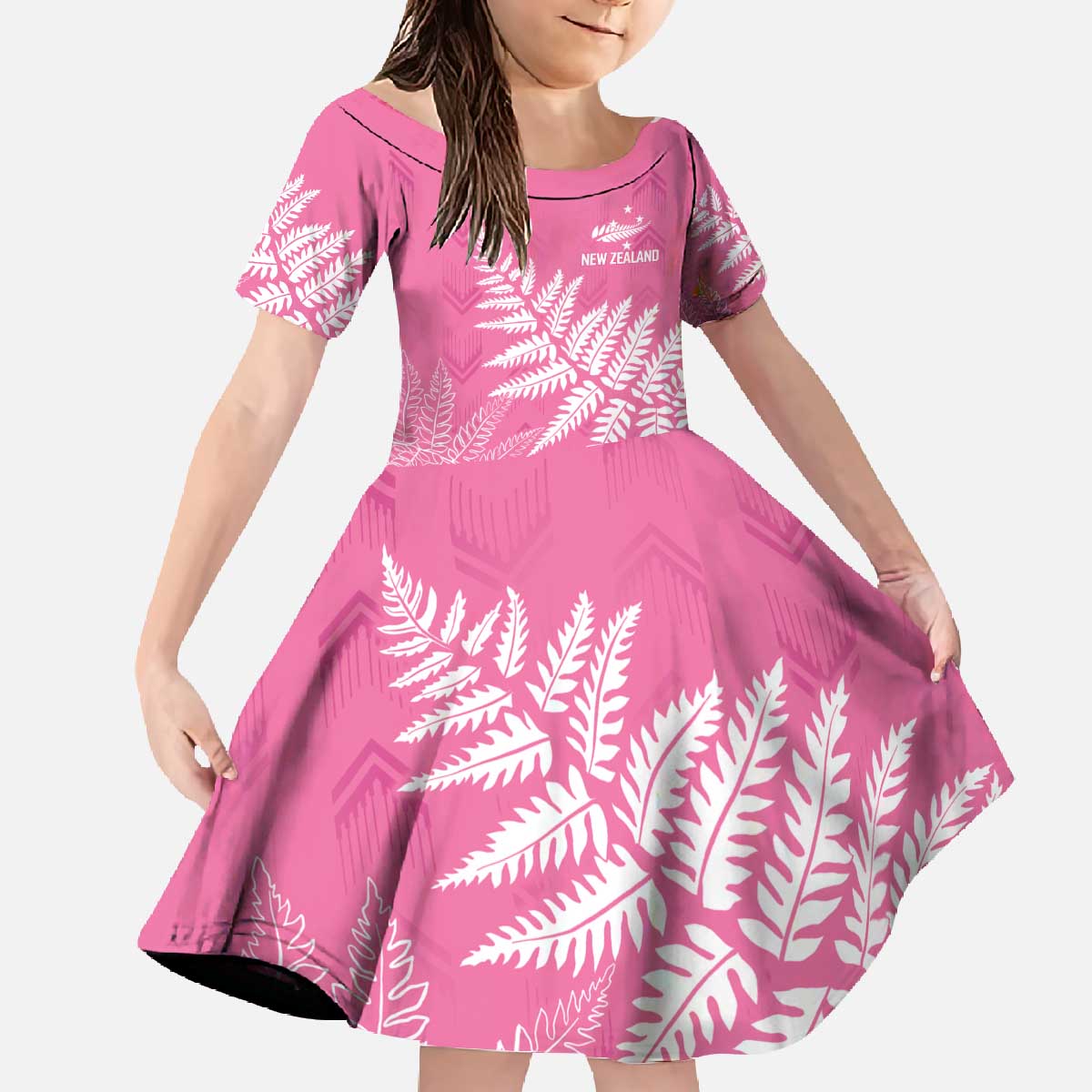 New Zealand Lawn Bowls Breast Cancer Personalized Family Matching Off The Shoulder Long Sleeve Dress and Hawaiian Shirt Wrap-Around Silver Fern - Polynesian Pride