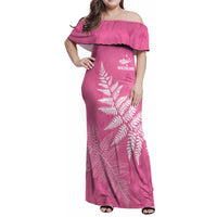 New Zealand Lawn Bowls Breast Cancer Personalized Family Matching Off Shoulder Maxi Dress and Hawaiian Shirt Wrap-Around Silver Fern - Polynesian Pride