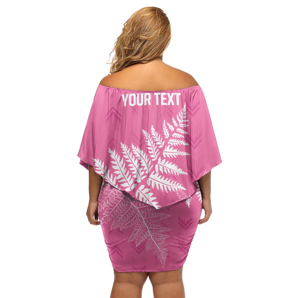 New Zealand Lawn Bowls Breast Cancer Personalized Family Matching Off Shoulder Short Dress and Hawaiian Shirt Wrap-Around Silver Fern - Polynesian Pride