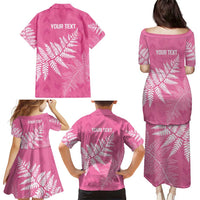 New Zealand Lawn Bowls Breast Cancer Personalized Family Matching Puletasi and Hawaiian Shirt Wrap-Around Silver Fern - Polynesian Pride