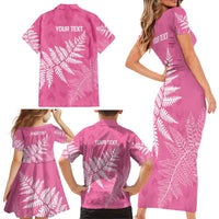 New Zealand Lawn Bowls Breast Cancer Personalized Family Matching Short Sleeve Bodycon Dress and Hawaiian Shirt Wrap-Around Silver Fern - Polynesian Pride