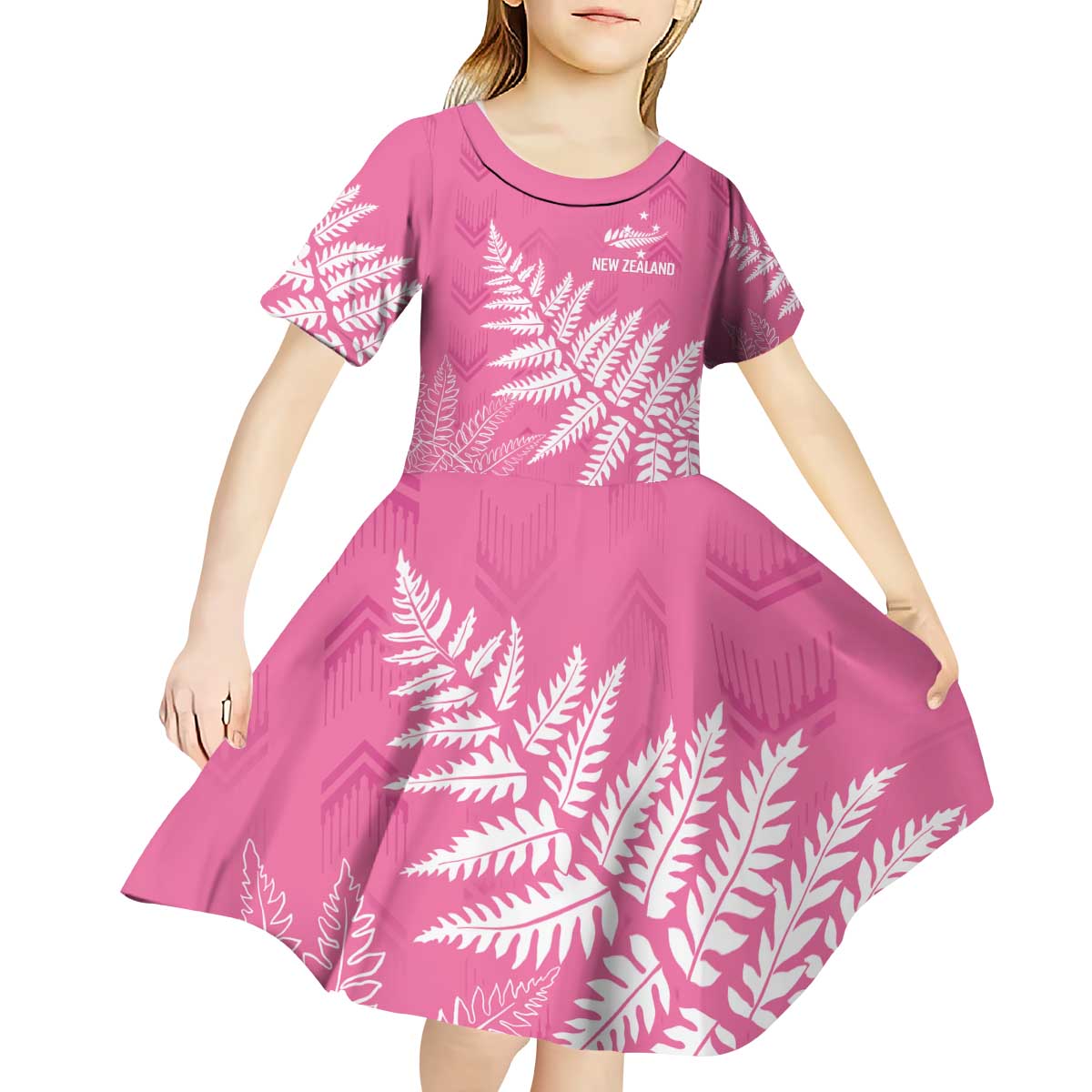 New Zealand Lawn Bowls Breast Cancer Personalized Kid Short Sleeve Dress Wrap-Around Silver Fern - Polynesian Pride