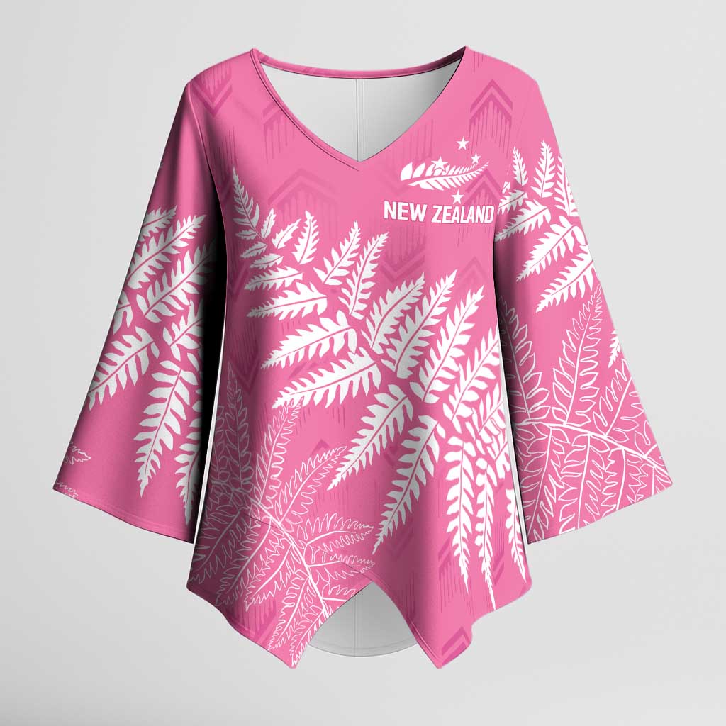 New Zealand Lawn Bowls Breast Cancer Personalized Kimono Sleeve Blouse Wrap-Around Silver Fern - Polynesian Pride