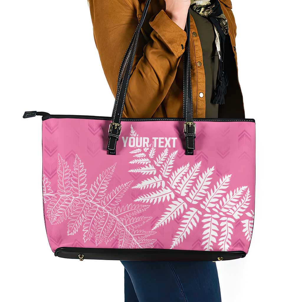 New Zealand Lawn Bowls Breast Cancer Personalized Leather Tote Bag Wrap-Around Silver Fern - Polynesian Pride