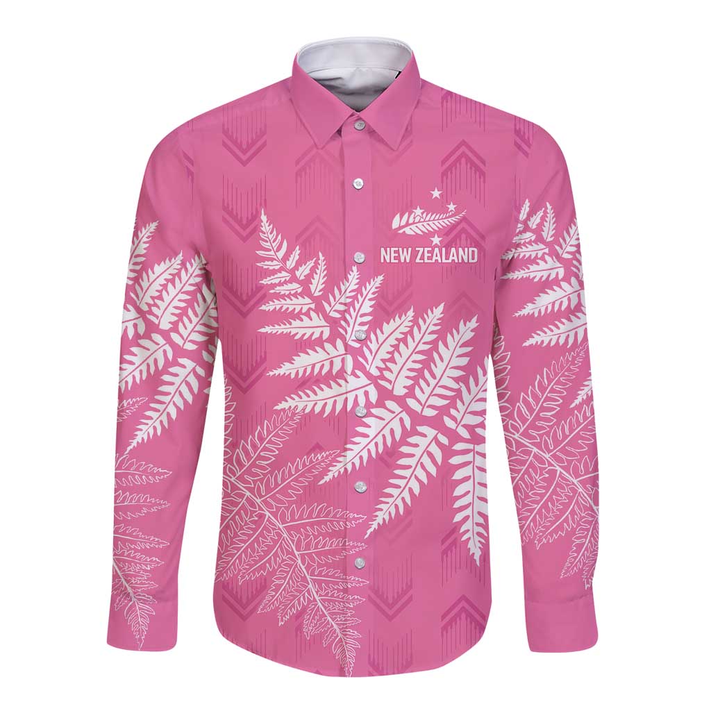 New Zealand Lawn Bowls Breast Cancer Personalized Long Sleeve Button Shirt Wrap-Around Silver Fern - Polynesian Pride