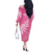New Zealand Lawn Bowls Breast Cancer Personalized Off The Shoulder Long Sleeve Dress Wrap-Around Silver Fern - Polynesian Pride