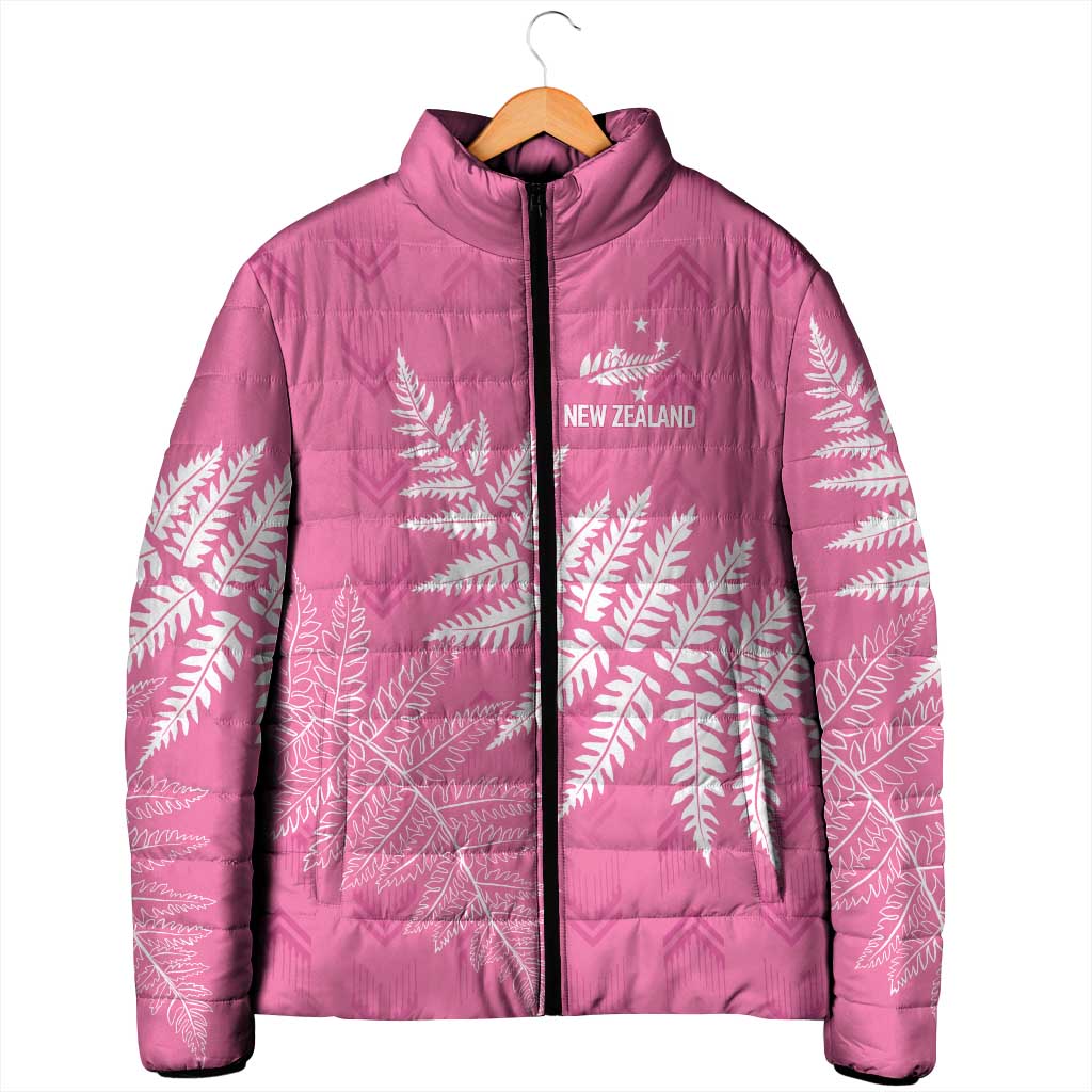 New Zealand Lawn Bowls Breast Cancer Personalized Padded Jacket Wrap-Around Silver Fern - Polynesian Pride