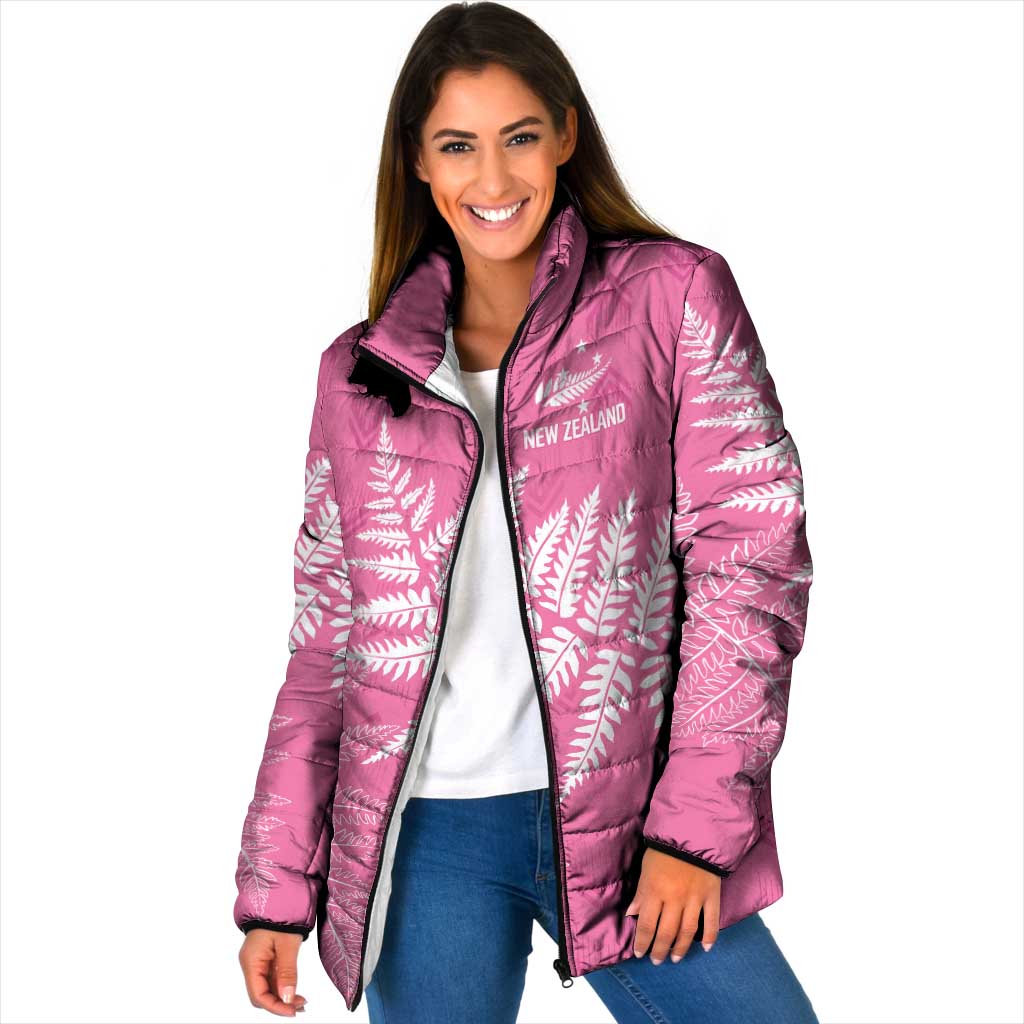 New Zealand Lawn Bowls Breast Cancer Personalized Padded Jacket Wrap-Around Silver Fern - Polynesian Pride