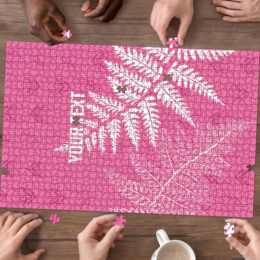 New Zealand Lawn Bowls Breast Cancer Personalized Puzzle Wrap-Around Silver Fern - Polynesian Pride