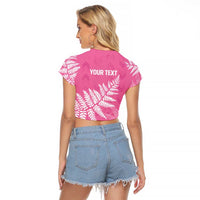 New Zealand Lawn Bowls Breast Cancer Personalized Raglan Cropped T Shirt Wrap-Around Silver Fern - Polynesian Pride