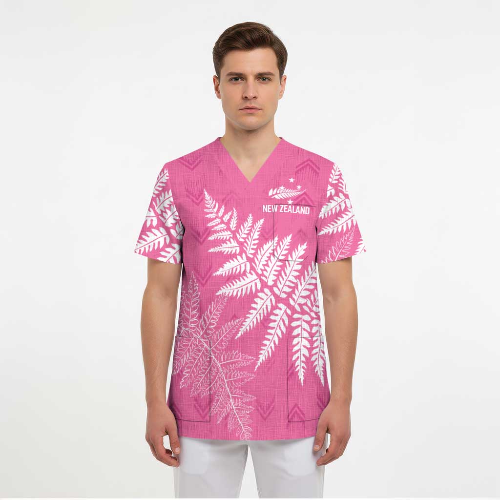 New Zealand Lawn Bowls Breast Cancer Personalized Scrub Top Wrap-Around Silver Fern - Polynesian Pride