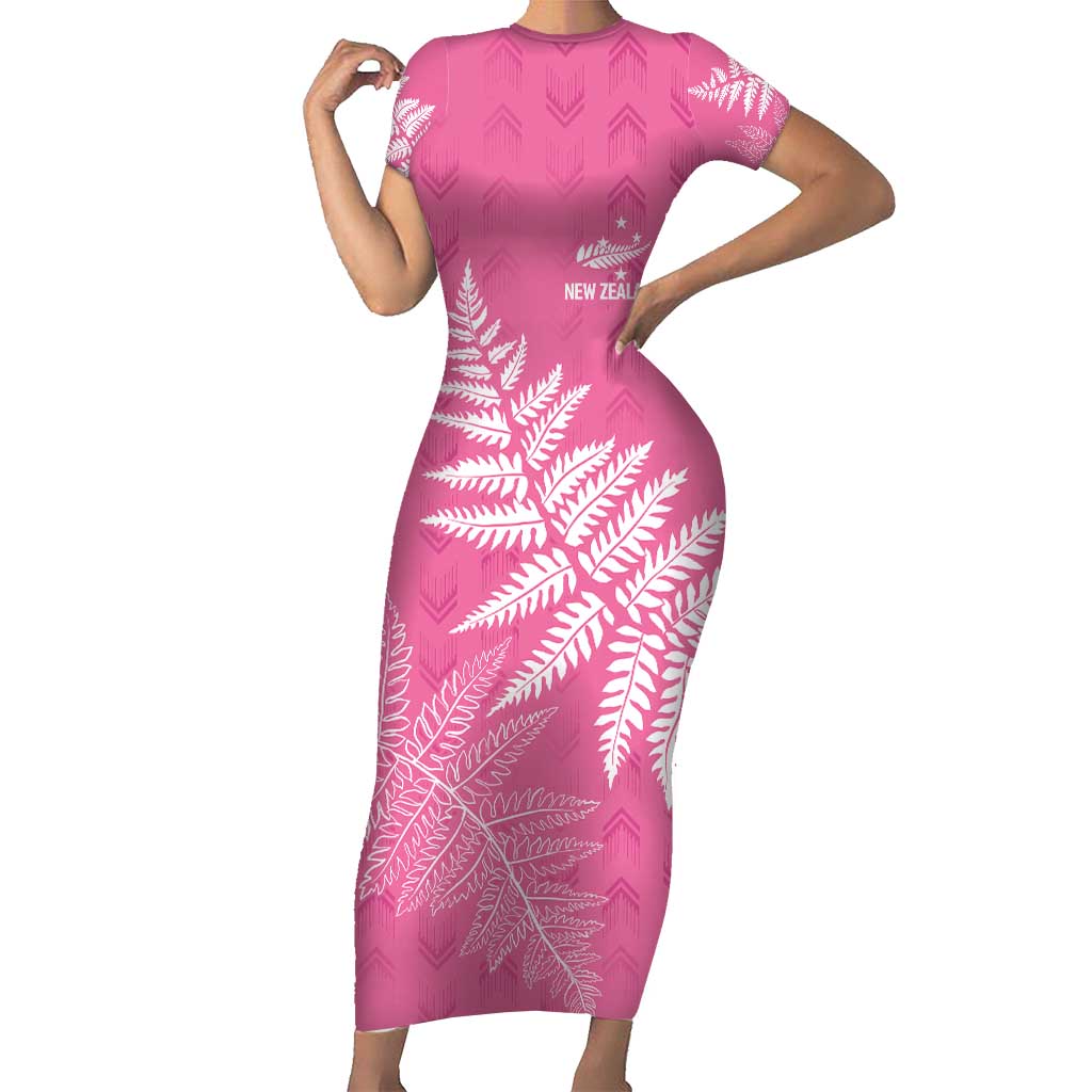 New Zealand Lawn Bowls Breast Cancer Personalized Short Sleeve Bodycon Dress Wrap-Around Silver Fern - Polynesian Pride