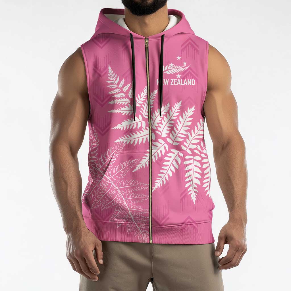 New Zealand Lawn Bowls Breast Cancer Personalized Sleeveless Zip Hoodie Wrap-Around Silver Fern - Polynesian Pride