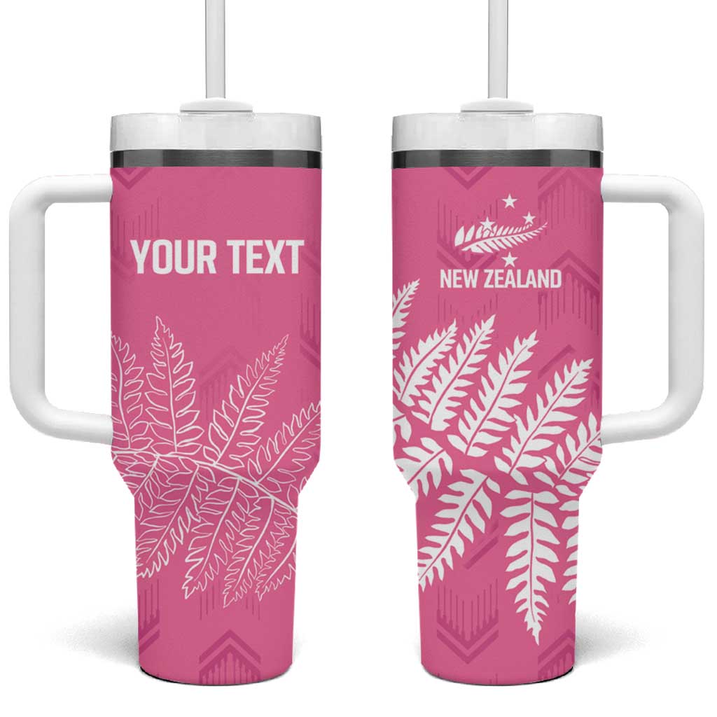 New Zealand Lawn Bowls Breast Cancer Personalized Tumbler With Handle Wrap-Around Silver Fern - Polynesian Pride