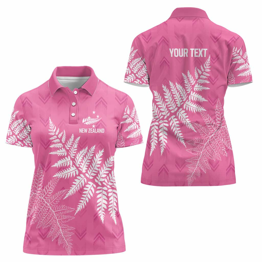 New Zealand Lawn Bowls Breast Cancer Personalized Women Polo Shirt Wrap-Around Silver Fern - Polynesian Pride