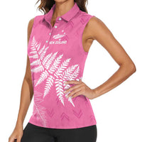 New Zealand Lawn Bowls Breast Cancer Personalized Women Sleeveless Polo Shirt Wrap-Around Silver Fern - Polynesian Pride