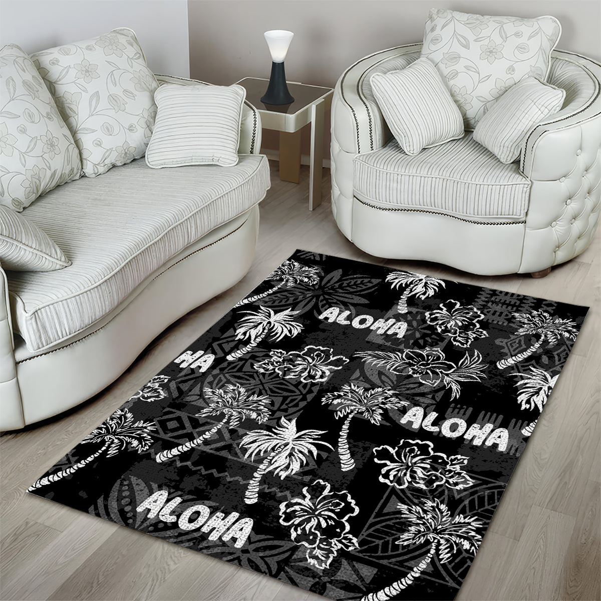 Aloha Vintage Quilt Area Rug Hawaiian Seamless - Black LT7 - Polynesian Pride