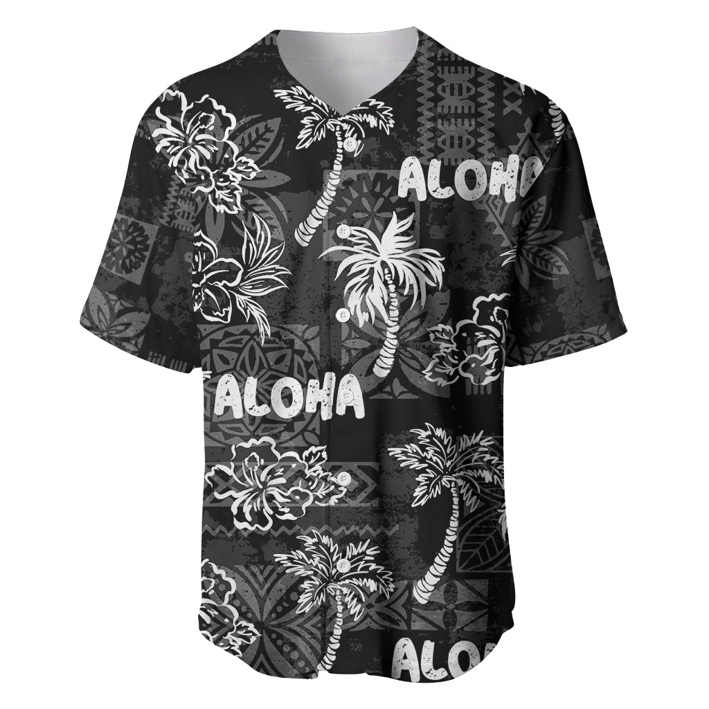 Aloha Vintage Quilt Baseball Jersey Hawaiian Seamless - Black LT7 Black - Polynesian Pride