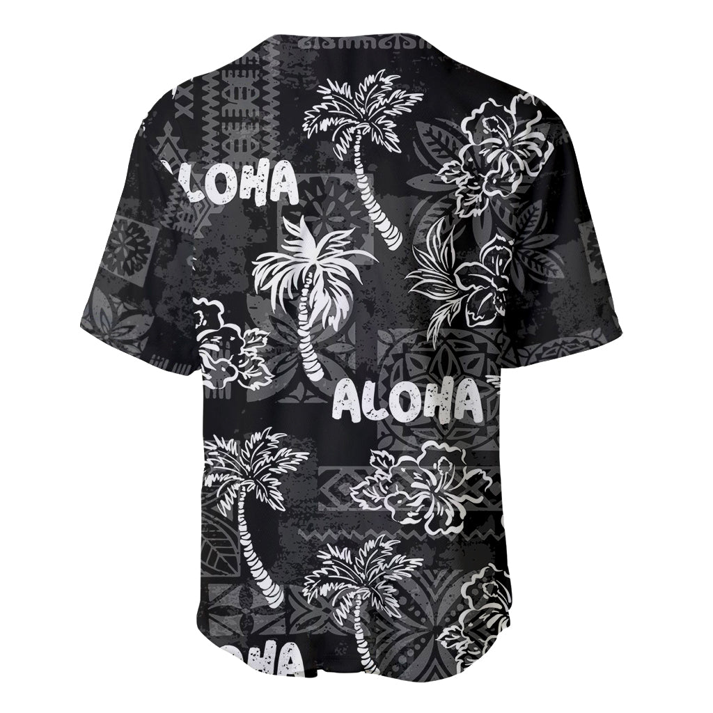Aloha Vintage Quilt Baseball Jersey Hawaiian Seamless - Black LT7 - Polynesian Pride
