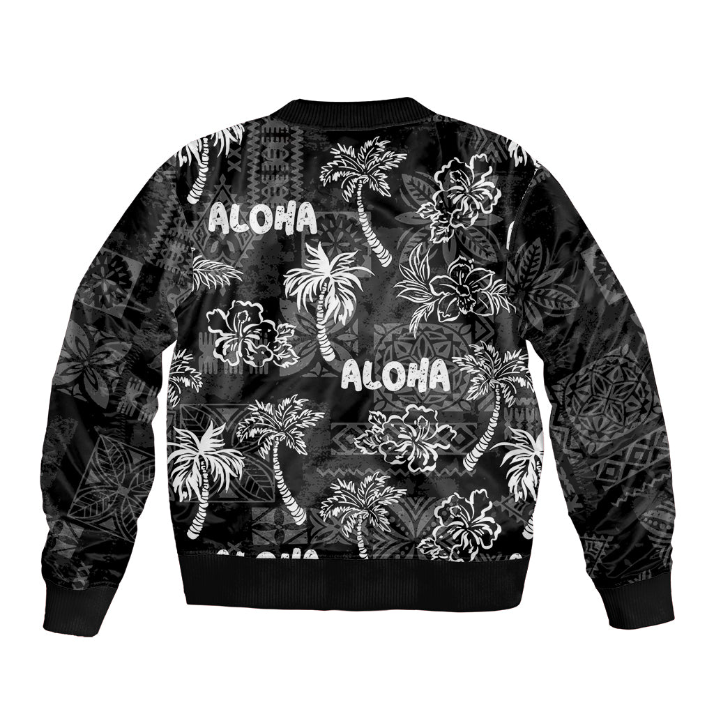 Aloha Vintage Quilt Bomber Jacket Hawaiian Seamless - Black LT7 - Polynesian Pride