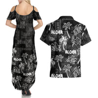 Aloha Vintage Quilt Couples Matching Summer Maxi Dress and Hawaiian Shirt Hawaiian Seamless - Black LT7 - Polynesian Pride