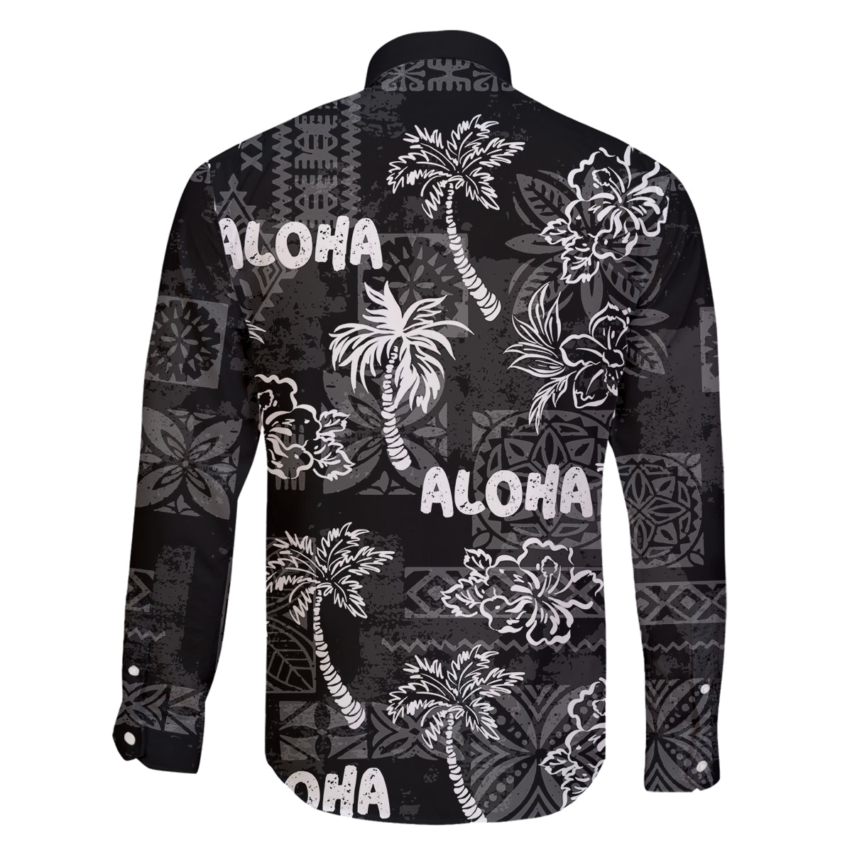 Aloha Vintage Quilt Family Matching Mermaid Dress and Hawaiian Shirt Hawaiian Seamless - Black LT7 - Polynesian Pride