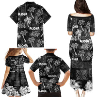 Aloha Vintage Quilt Family Matching Puletasi Dress and Hawaiian Shirt Hawaiian Seamless - Black LT7 - Polynesian Pride