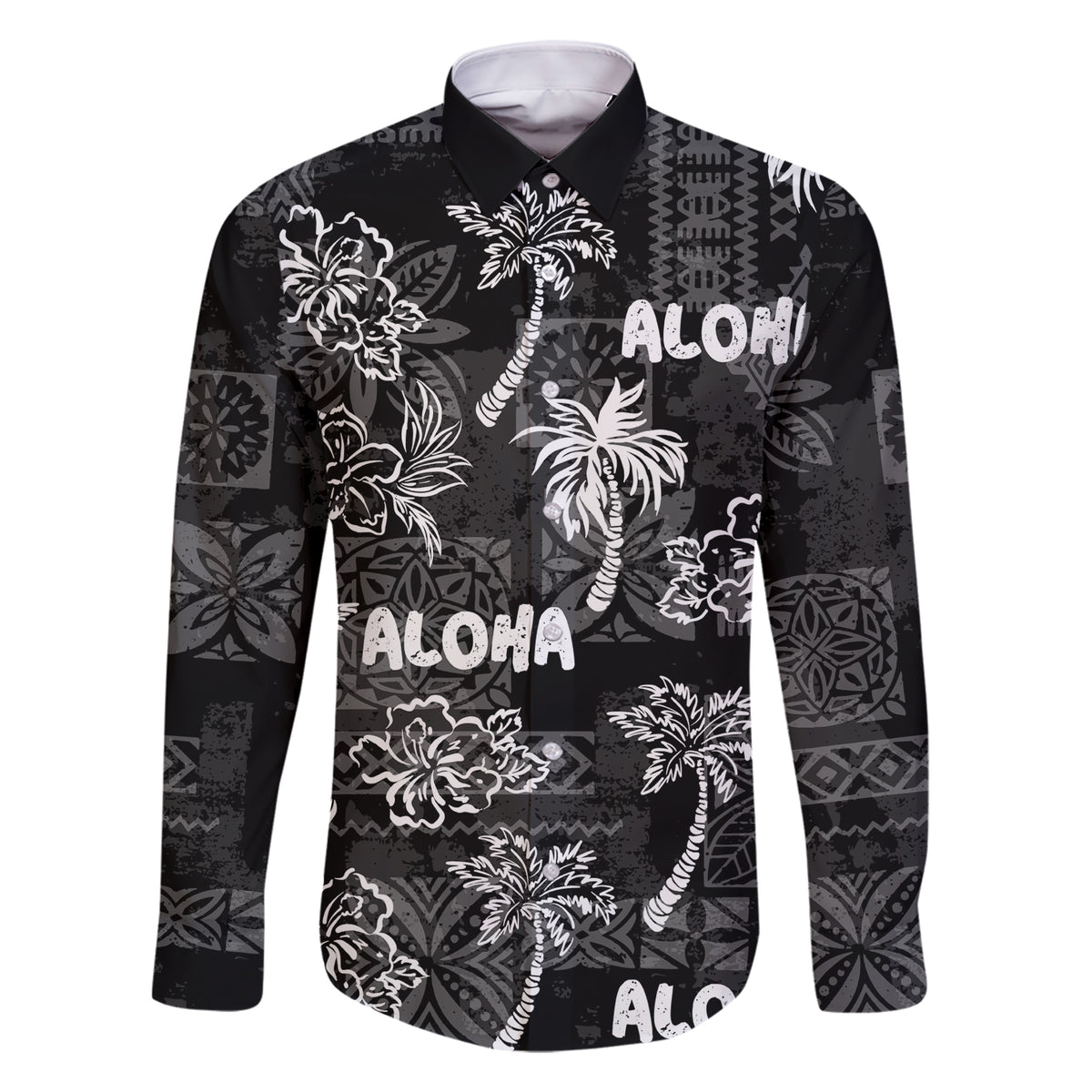 Aloha Vintage Quilt Family Matching Short Sleeve Bodycon Dress and Hawaiian Shirt Hawaiian Seamless - Black LT7 Dad's Shirt - Long Sleeve Black - Polynesian Pride