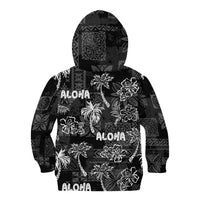 Aloha Vintage Quilt Kid Hoodie Hawaiian Seamless - Black LT7 - Polynesian Pride