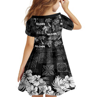 Aloha Vintage Quilt Kid Short Sleeve Dress Hawaiian Seamless - Black LT7 - Polynesian Pride