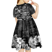 Aloha Vintage Quilt Kid Short Sleeve Dress Hawaiian Seamless - Black LT7 - Polynesian Pride