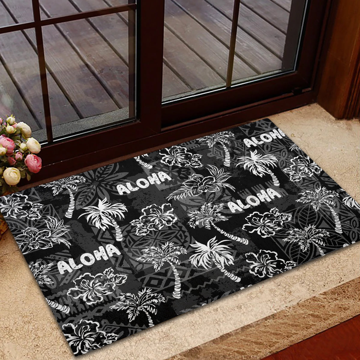 Aloha Vintage Quilt Rubber Doormat Hawaiian Seamless - Black LT7 - Polynesian Pride