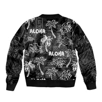 Aloha Vintage Quilt Sleeve Zip Bomber Jacket Hawaiian Seamless - Black LT7 - Polynesian Pride